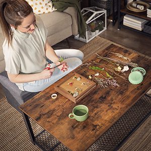 Soffbord i industridesign, tv-bord, vardagsrumsbord, TV-skåp med stor hylla, justerbara fötter, skyddar golvet, med metallram