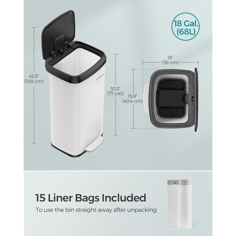 Soptunna 68 Liter med Pedal – Rostfritt Stål, Vit