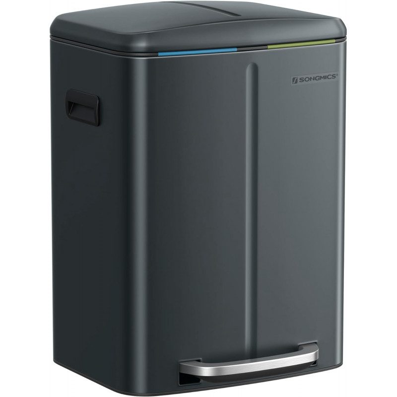 Soptunna för källsortering 2 × 20 L – rostfritt stål i green-grey