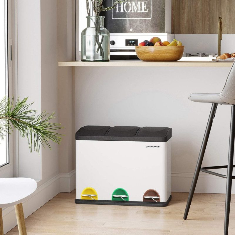 Soptunna för sortering med pedal – 3 fack, 15 L per fack, Vit och Svart