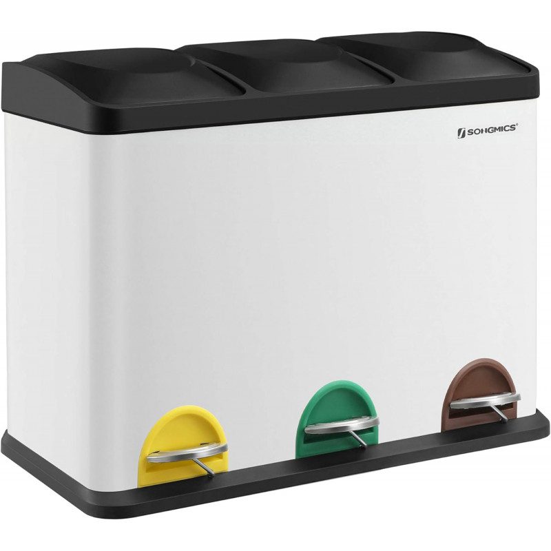 Soptunna för sortering med pedal – 3 fack, 15 L per fack, Vit och Svart