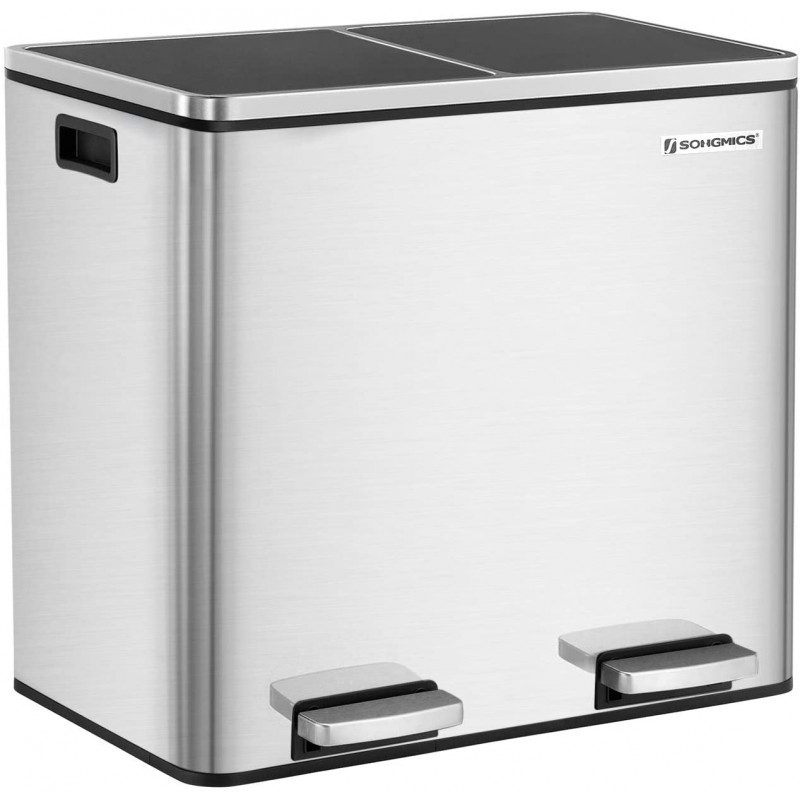 Soptunna med två fack och pedal, rostfritt stål, 48 L (2×24 L)