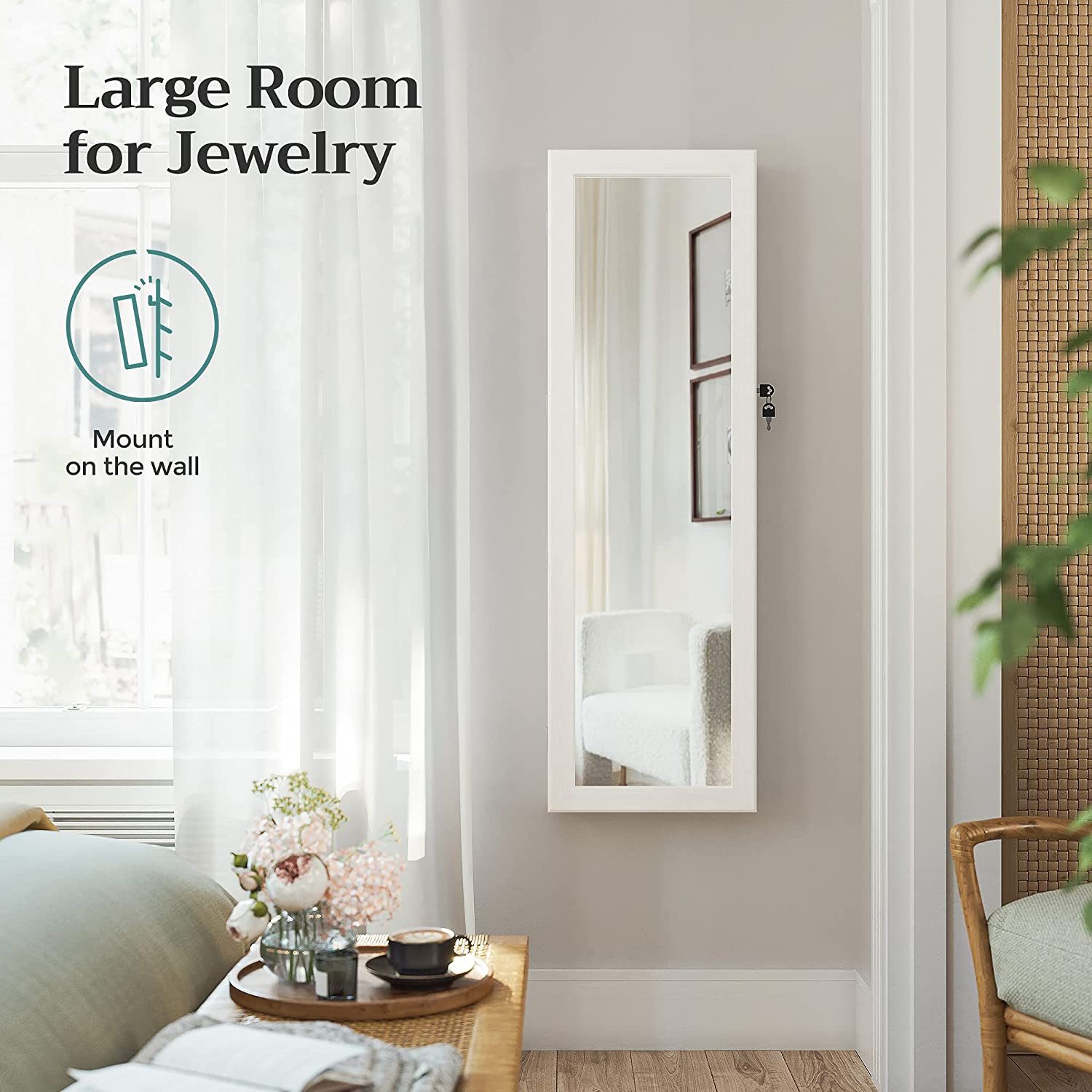 Spegel Med Förvaring Skåp Till Smycken / Smink 120 x 37 x 10 cm - Vit