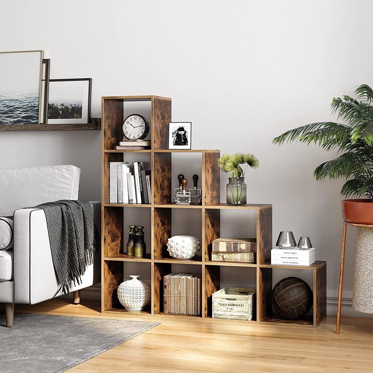 Steg Bokhylla med 10 Fack Rumsavdelare  Vintage brun