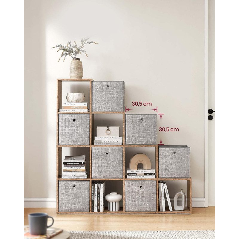 Steghylla med 10 förvaringsfack som rumsavdelare – karamellbrun, 129,5 × 29 × 129,5 cm