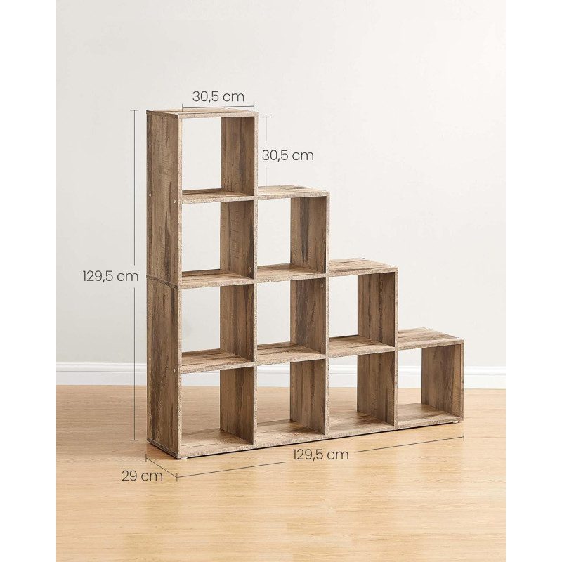 Steghylla med 10 förvaringsfack som rumsavdelare – karamellbrun, 129,5 × 29 × 129,5 cm