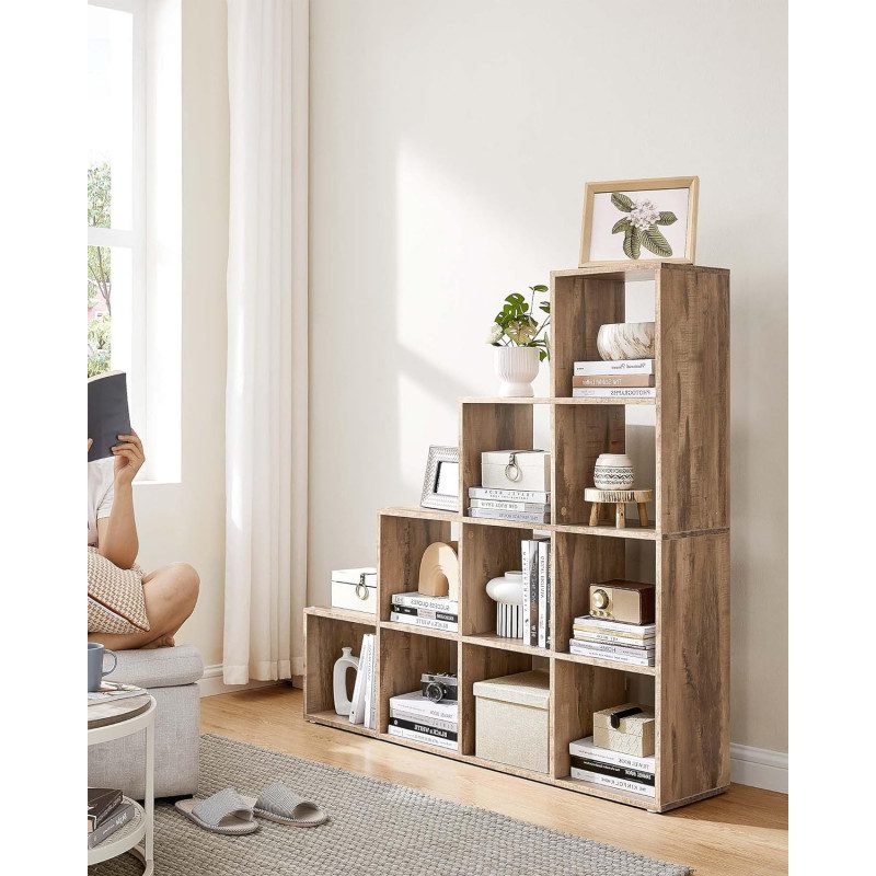 Steghylla med 10 förvaringsfack som rumsavdelare – karamellbrun, 129,5 × 29 × 129,5 cm