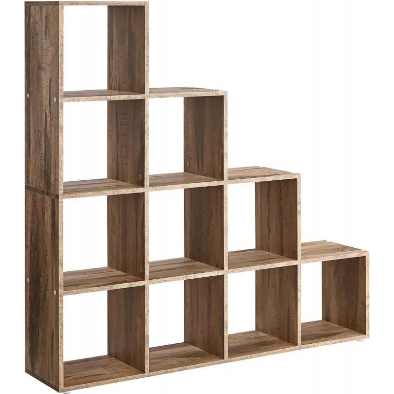 Steghylla med 10 förvaringsfack som rumsavdelare – karamellbrun, 129,5 × 29 × 129,5 cm