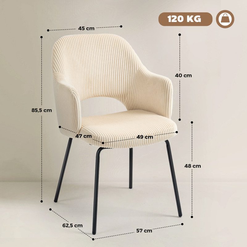 Stol för Matsal – Beige Cord, Modern Wannenform