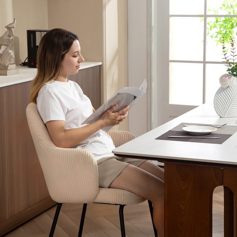 Stol för Matsal – Beige Cord, Modern Wannenform