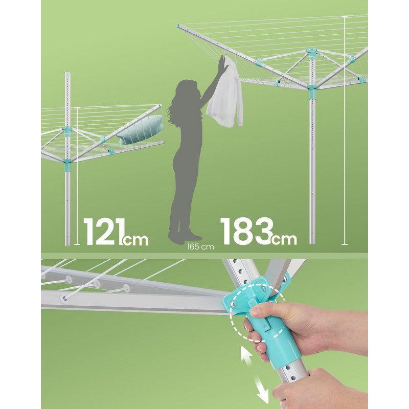 Torkvinda med Höjdjustering och 50 Meter Lina
