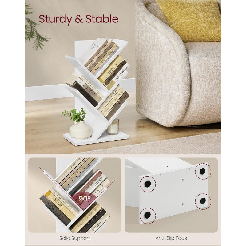 Trädformad Bokhylla Mini – 5 Hyllplan, Vit, 17,2 × 30 × 51 cm