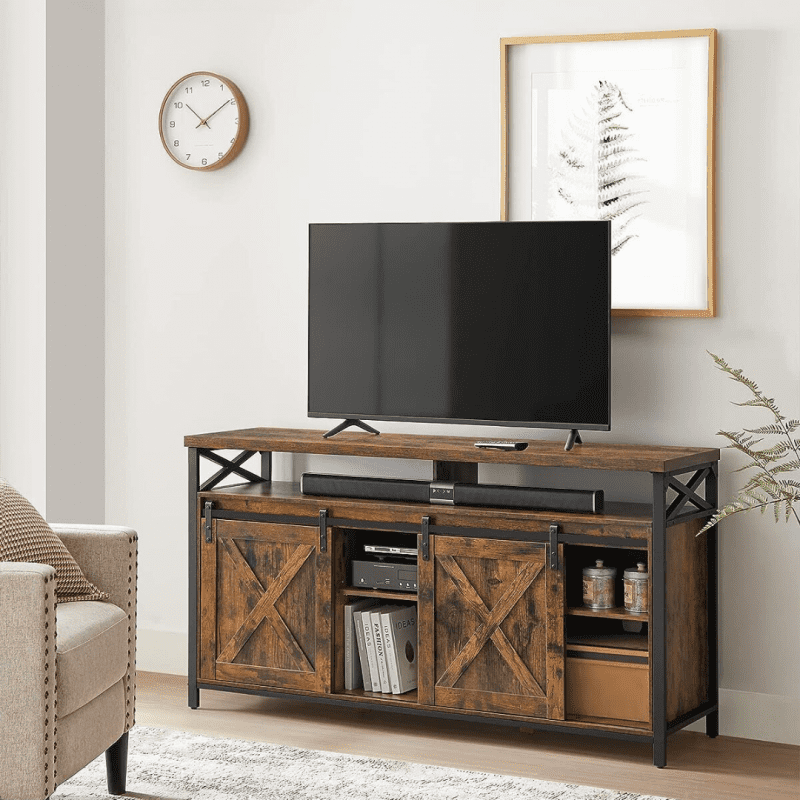 TV-bänk i industriell rustik design – vintage brun/svart, 147×40×76 cm