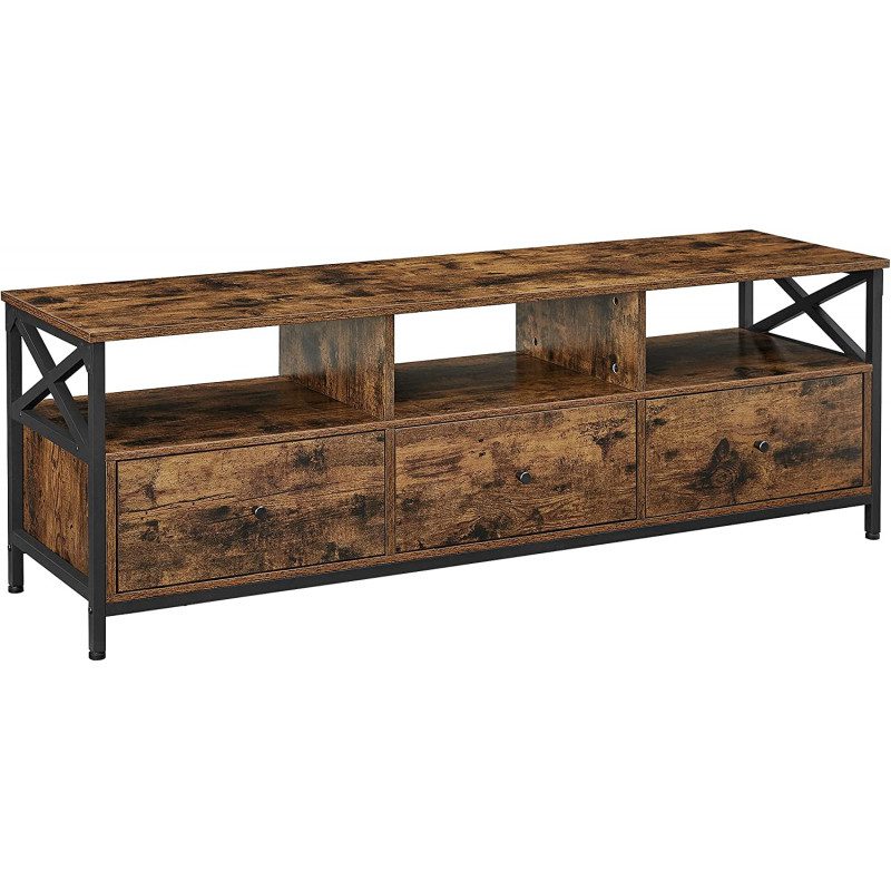Tv-bänk med 3 lådor i industriell design – 147×40×50 cm, upp till 65”