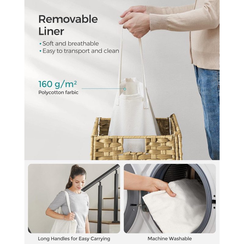 Tvättkorg 90 Liter med Lock – Maskintvättbar Innerpåse och Kraftig Ram