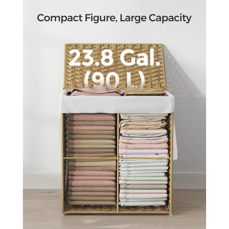 Tvättkorg 90 Liter med Lock – Maskintvättbar Innerpåse och Kraftig Ram