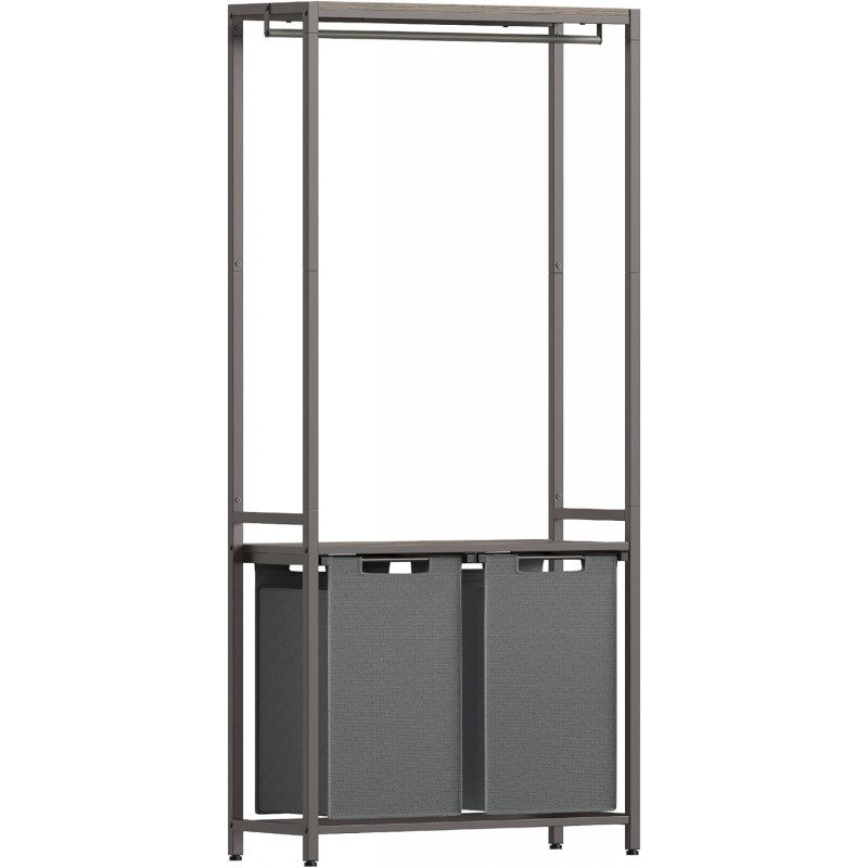 Tvättkorg och klädställ i ett – 2 fack (2 × 46 L), 73 × 33 × 177 cm