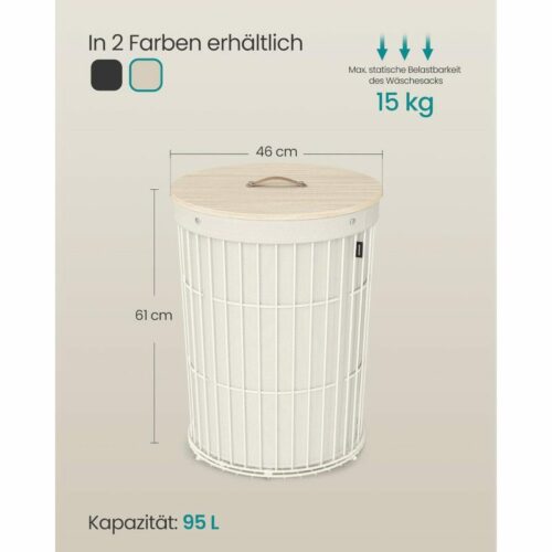 Tvättkorg Rund 95 Liter med Lock – Krämvit