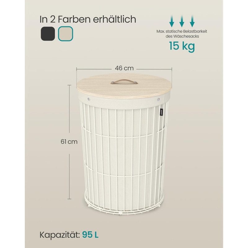 Tvättkorg Rund 95 Liter med Lock – Krämvit
