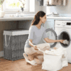 Uppdelad Tvättkorg med Lock, 2 Fack – 90 Liter, Grå (33x46x60 cm)
