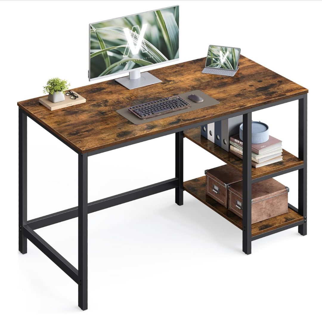 Vintage skrivbord 120x75x60 cm – två hyllor, brun/svart