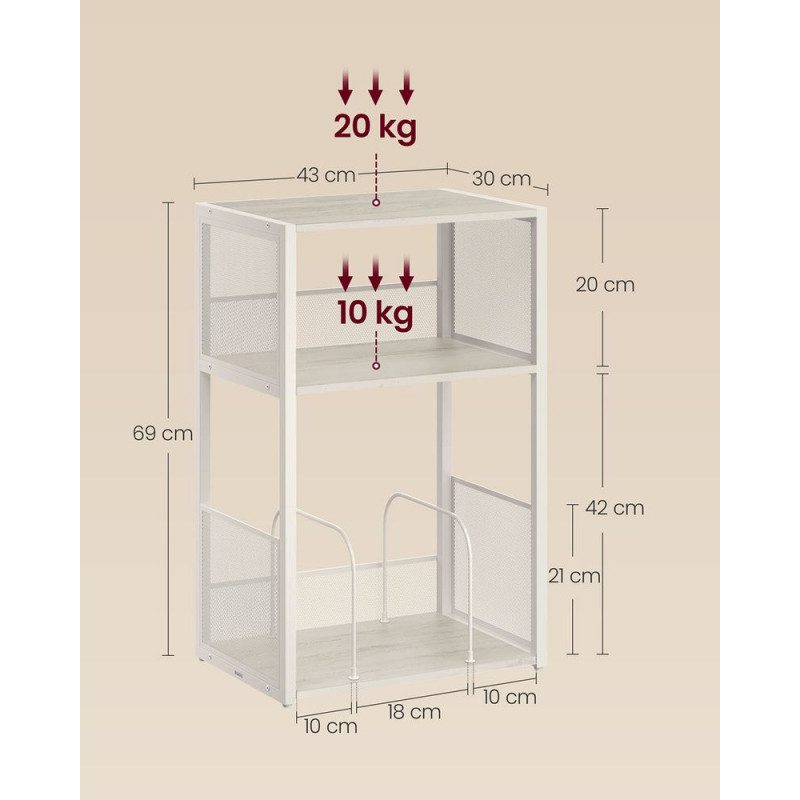Vintage Vitt Sängbord med 3 Hyllplan – 43 × 30 × 69 cm