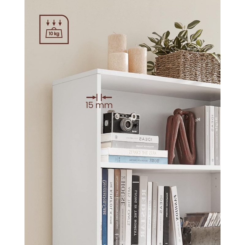 Vit Bokhylla 60 x 24 x 121 cm – 3 Justerbara Hyllplan