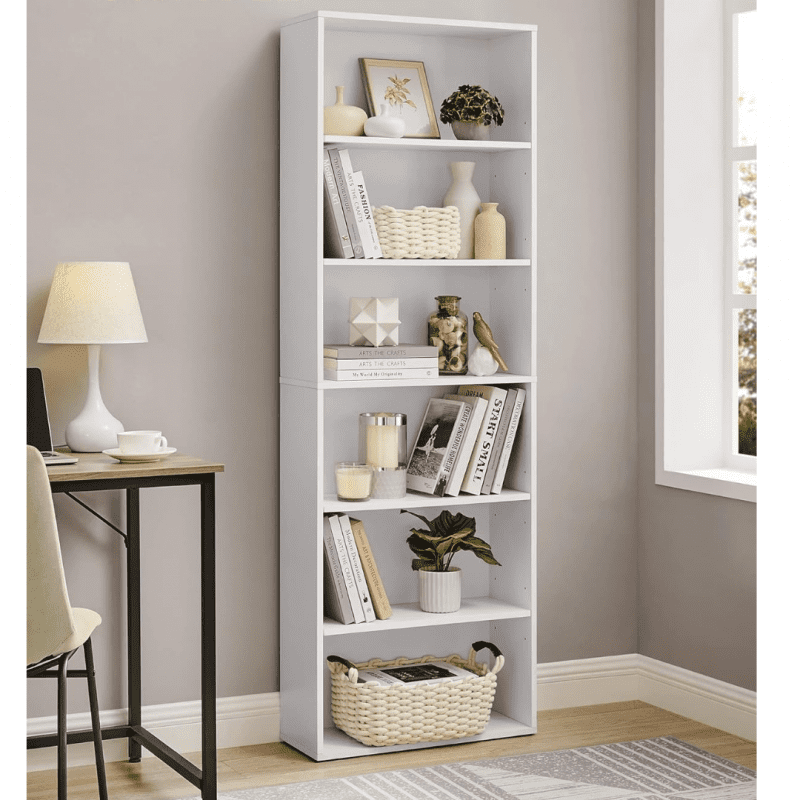 Vit bokhylla med 6 hyllor – platsbesparande modell 60 × 24 × 178,5 cm