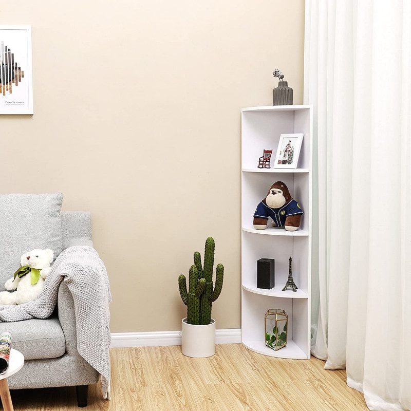 Vit hörnställning med 4 hyllplan – 30 x 30 x 129,5 cm