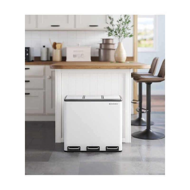 Vit pedalhink för sortering i rostfritt stål – 54 L (3 × 18 L)