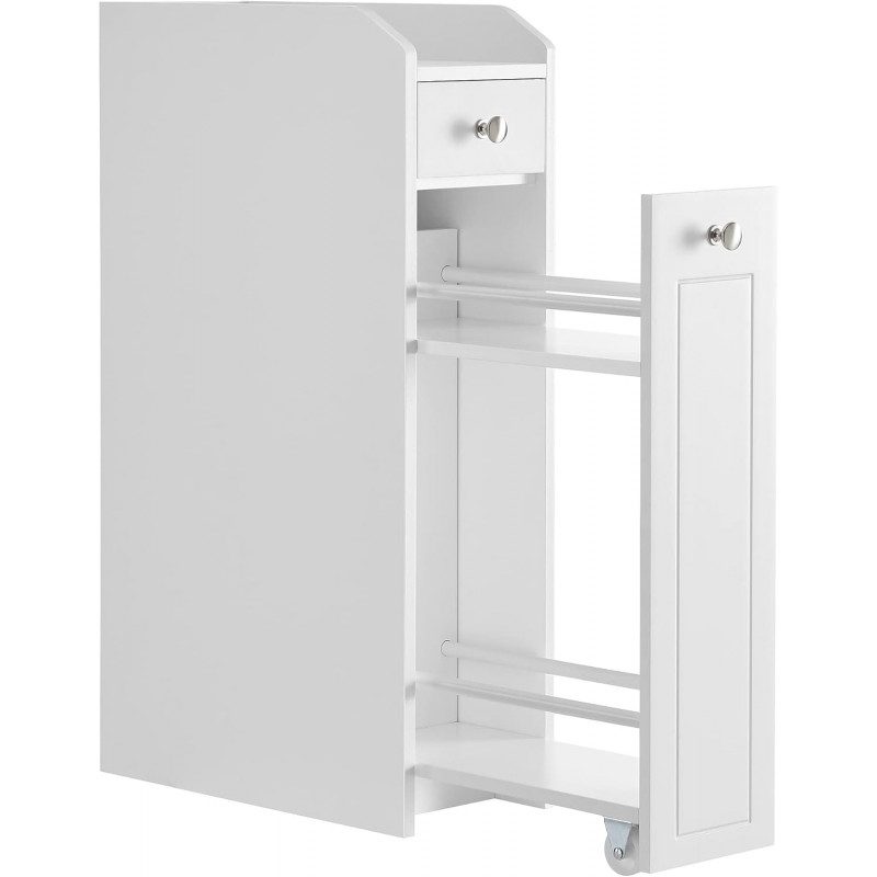 Vit smal badrumskommod med utdragbara lådor – 18 × 40 × 70 cm