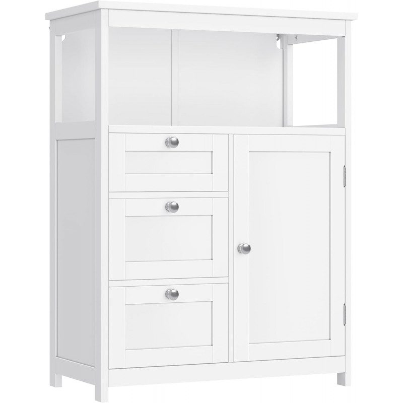 Vitt badrumsskåp med 3 lådor och öppen hylla – 60 × 30 × 80 cm