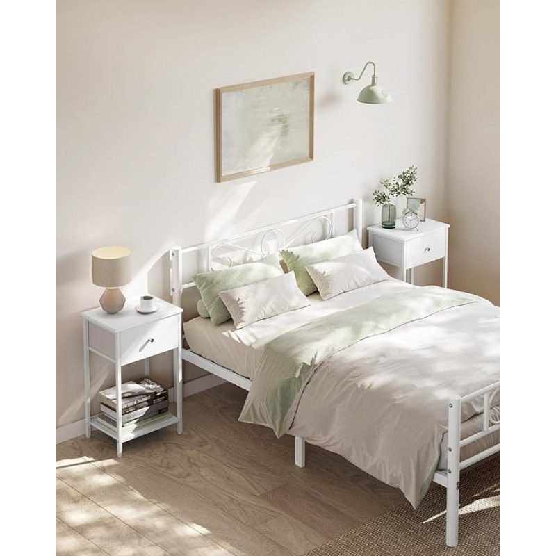 Vitt Sängbord med Förvaringslåda i Tyg – 28 × 38 × 61 cm