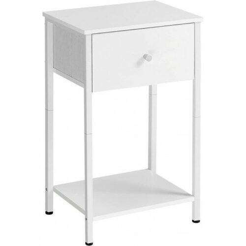 Vitt Sängbord med Förvaringslåda i Tyg – 28 × 38 × 61 cm