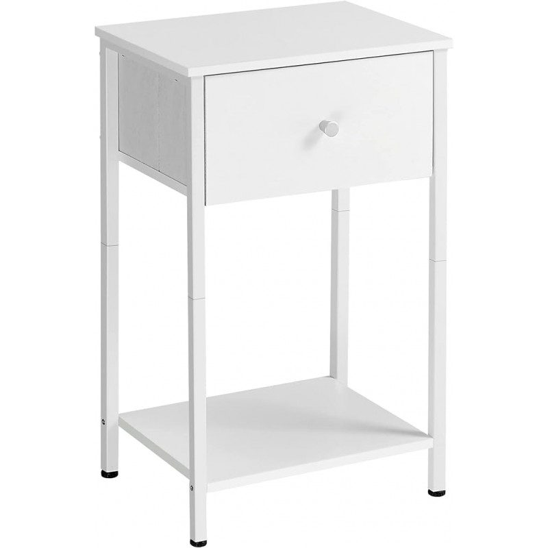 Vitt Sängbord med Förvaringslåda i Tyg – 28 × 38 × 61 cm