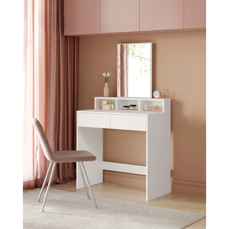 Vitt sminkbord med spegel – 80 × 40 × 140 cm