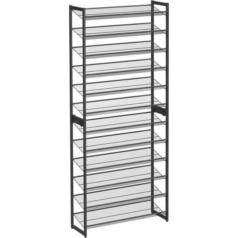 XL Skoställ i Metall 92,5×30,7×223 cm – Stapelbar Förvaring med Dubba Näthyllor