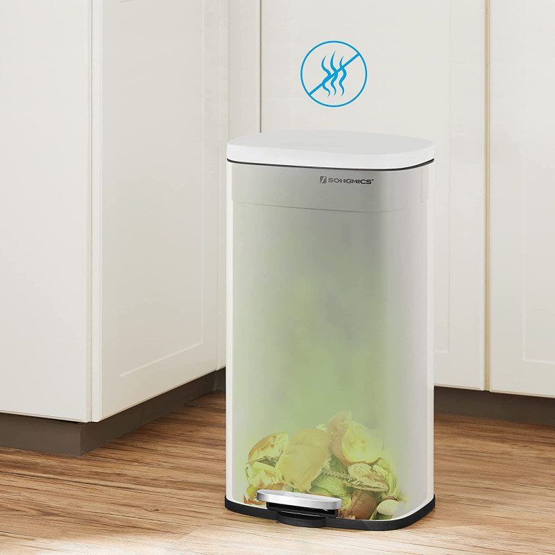 XL soptunna med pedal – 50 L, rostfritt stål, vit