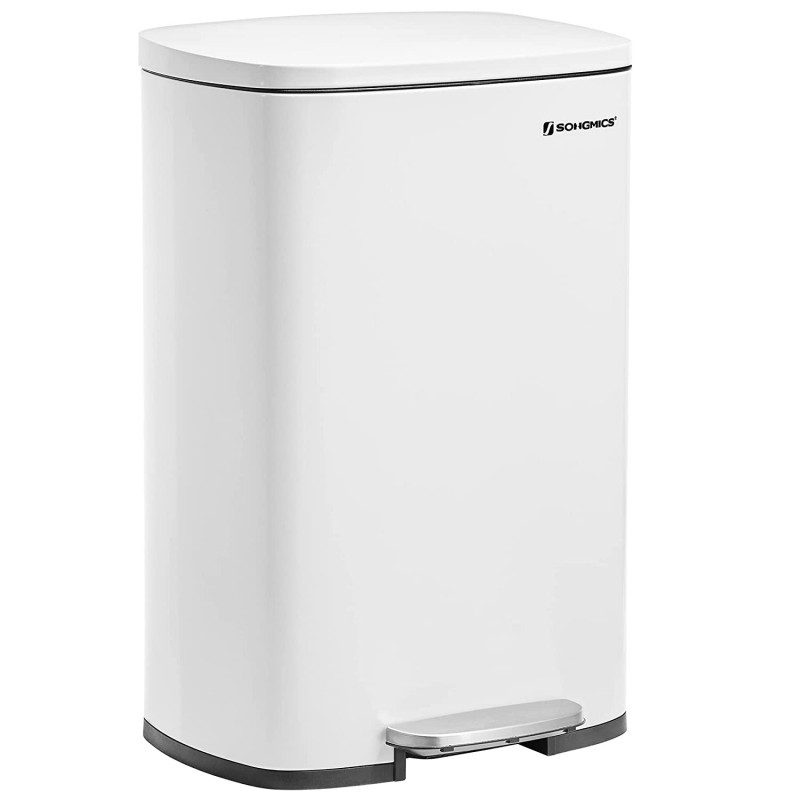 XL soptunna med pedal – 50 L, rostfritt stål, vit