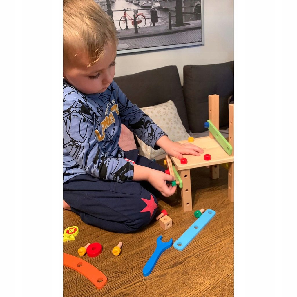 XXL DIY trästol för barn – verkstadsstol med verktyg, självmontage 29 × 17 × 17 cm